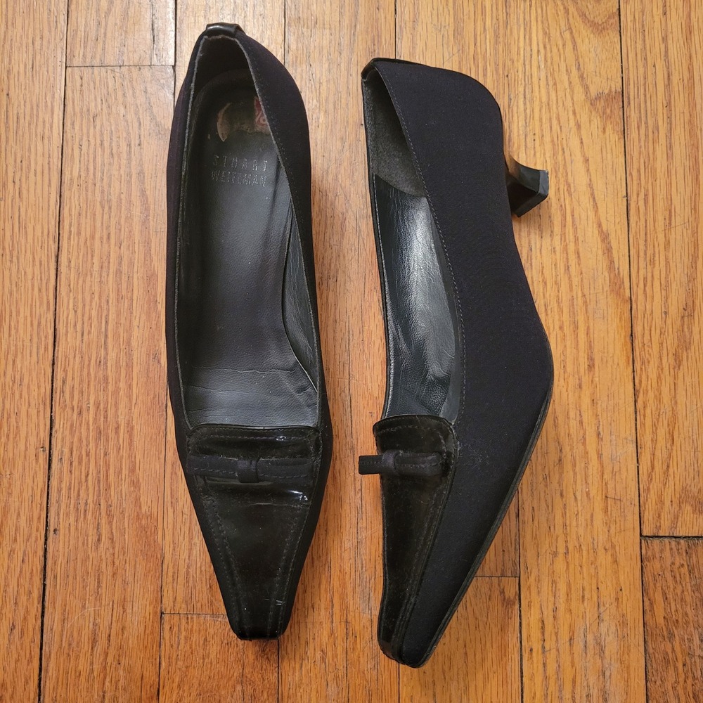 Stuart Weitzman 6M Black Pointed Toe‎ Kitten Heel Pumps Whimsigoth Dark Academia